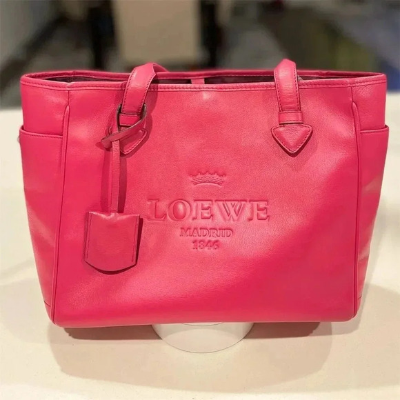 Loewe Heritage Women's Pink Leather Tote Handbag - Picture 1 of 16